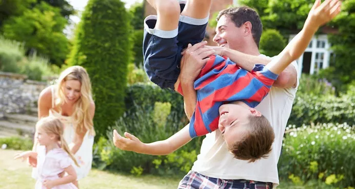 family playing outside