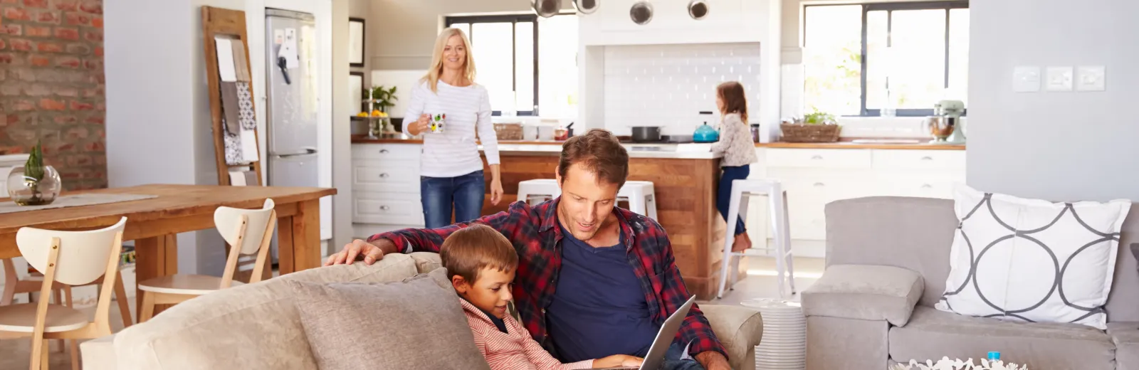 family in living room