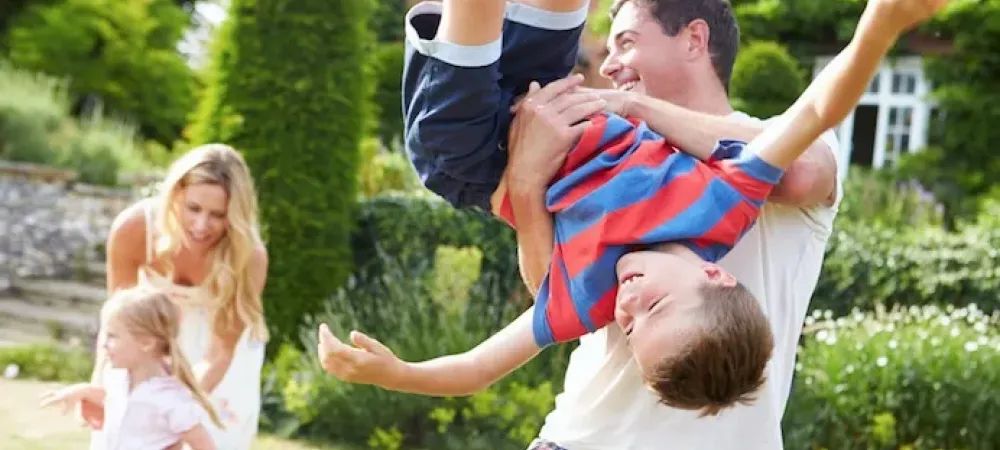 family playing outside