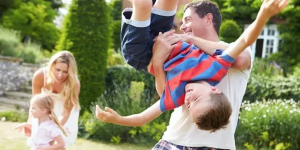 family playing outside