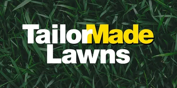 Tailor Made Lawns logo with grass background